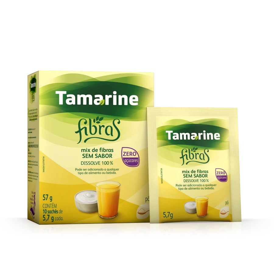 Embalagem de Tamarine Fibras Pó Solúvel Sem Sabor com 10 sachês