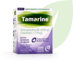 Embalagem do produto Tamarine, de 150g. Com uma ilustração de folha atrás da embalagem.