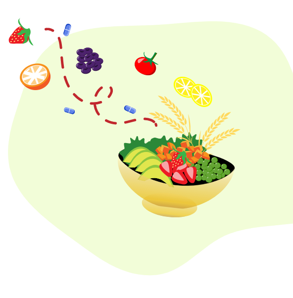 Ilustração de frutas em uma tigela.
